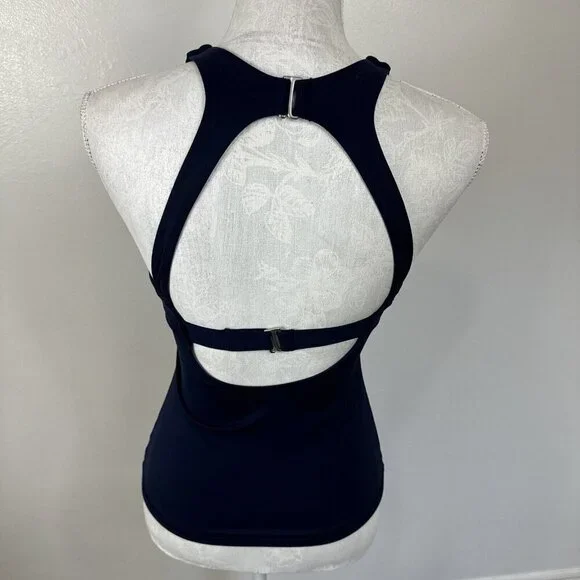 Athleta 32 B/C Tankini Swim Top Blue High Neck Modest Underwire EUC - Picture 4 of 11